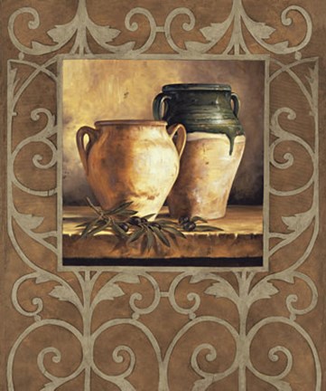 Framed Vases with Olives Print