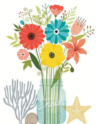 Framed Seaside Bouquet III Mason Jar Print