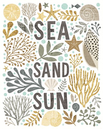 Framed Under Sea Treasures III Gold Neutral Print