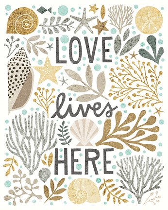 Framed Under Sea Treasures II Gold Neutral Print