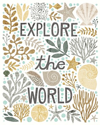 Framed Under Sea Treasures I Gold Neutral Print