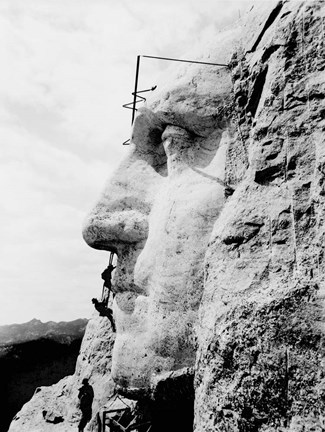 Framed Construction of George Washington&#39;s face on Mount Rushmore, 1932 Print