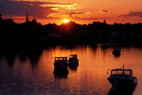 Framed Sunset on Boats in Portsmouth Harbor, New Hampshire Print