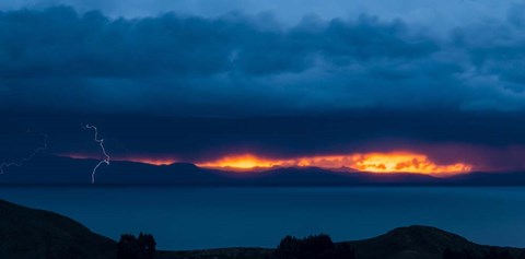 Framed Lightning over Isla Del Sol, Lake Titicaca, Bolivia Print