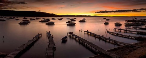 Framed Jetties at Sunset, Copacabana, Lake Titicaca, Bolivia Print
