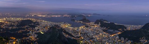Framed Aerial view of city from Christ the Redeemer, Corcovado, Rio de Janeiro, Brazil Print