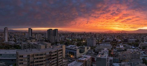 Framed Cityscape at sunset, Santiago, Chile Print