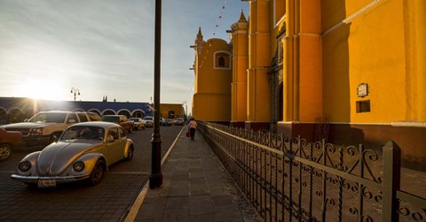 Framed Volkswagen Beetle, Parroquia De San Pedro, Cholula, Mexico Print