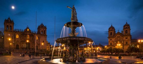 Framed Fountain at La Catedral, Plaza De Armas, Cusco City, Peru Print
