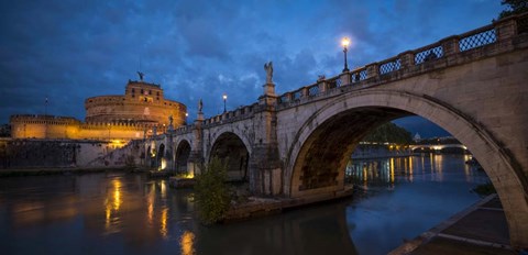 Framed Ponte Sant&#39;Angelo over river with Hadrian&#39;s Tomb in the background, Rome, Lazio, Italy Print