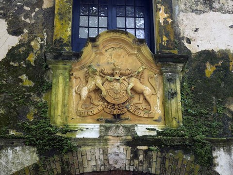 Framed British Coat-of-Arms on Warehouse in the City of Galle, Southern Province, Sri Lanka Print