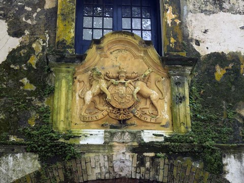 Framed British Coat-of-Arms on Warehouse in the City of Galle, Southern Province, Sri Lanka Print