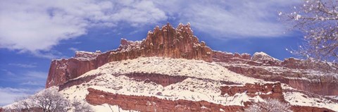 Framed Snow Covered Cliff in Capitol Reef National Park, Utah Print