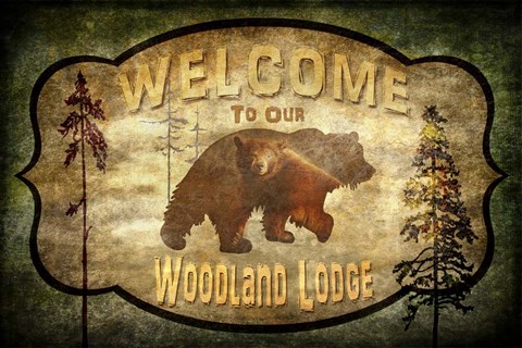 Framed Welcome - Lodge Bear Print