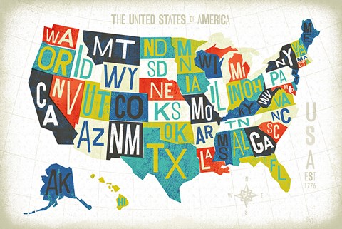 Framed Letterpress USA Map Print