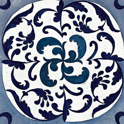 Framed Coast Lines I Indigo and Cream Print