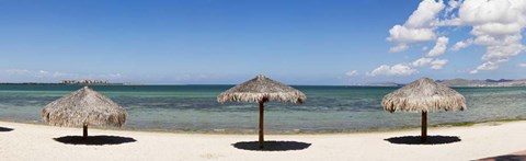 Framed Sun Shade on the Beach of La Paz, Baja California Sur, Mexico Print