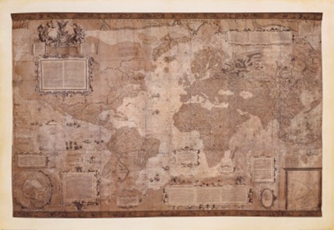 Framed Map World-Antique Paper 1500&#39;s Print