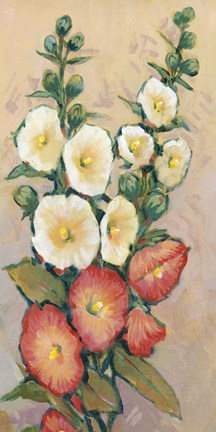 Framed Red Hollyhocks II Print