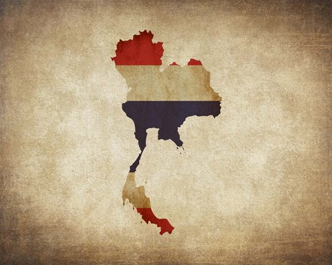 Framed Map with Flag Overlay Thailand Print
