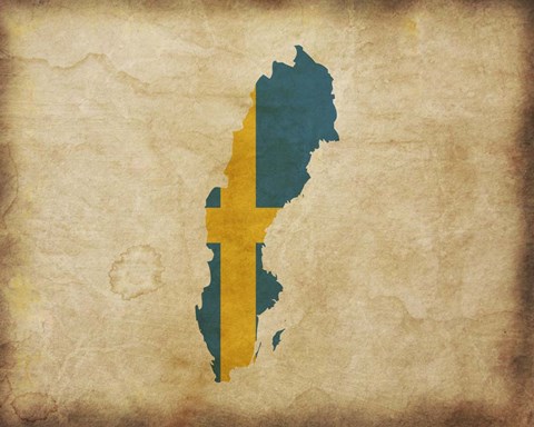 Framed Map with Flag Overlay Sweden Print