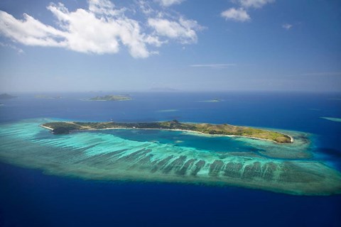 Framed Mana Island and coral reef, Mamanuca Islands, Fiji Print