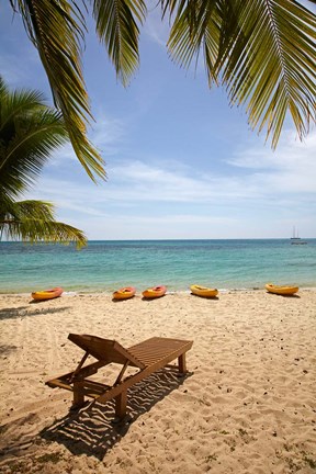 Framed Beach, palm trees and lounger, , Fiji Print