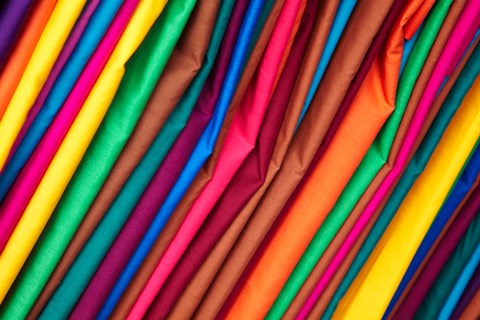 Framed Brightly colored material at Suva Flea Market, Suva, Viti Levu, Fiji Print