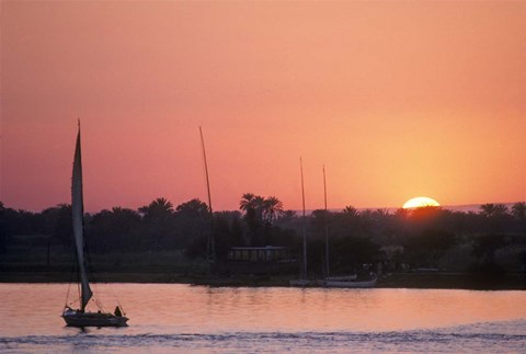 Framed Traditional Egyptian Falucca, Nile River, Luxor, Egypt Print