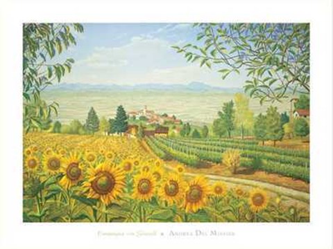 Framed Campagna con Girasoli Print