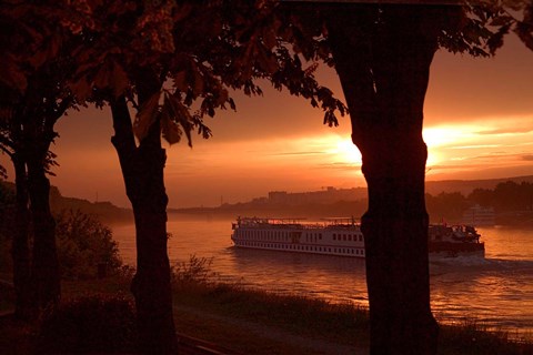 Framed Sunset, Cruise ship, Danube River, Bratislava, Slovakia Print