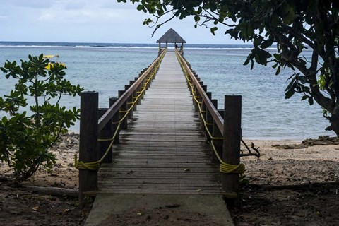 Framed Long wooden pier, Coral Coast, Viti Levu, Fiji, South Pacific Print