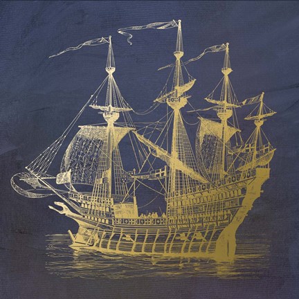 Framed Gold Ship Print