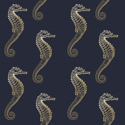 Framed Gold Seahorse Pattern Print