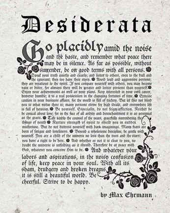 Framed Old English Desiderata In Gray Print