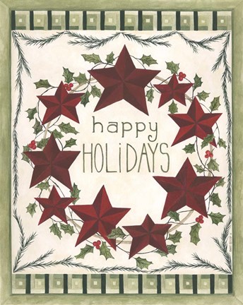 Framed Happy Holidays Wreath Print