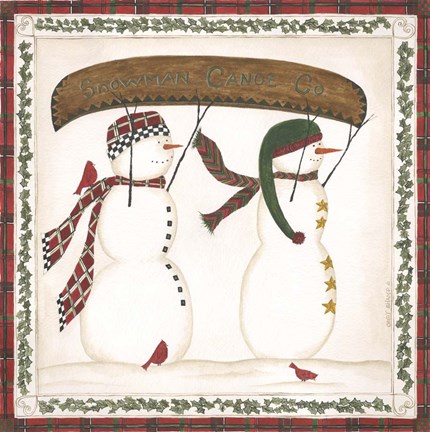 Framed Canoe Snowman Print