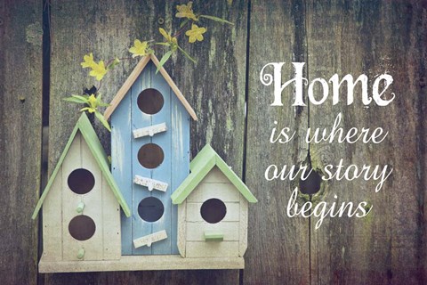 Framed Home is Where Our Story Begins Bird Houses Print