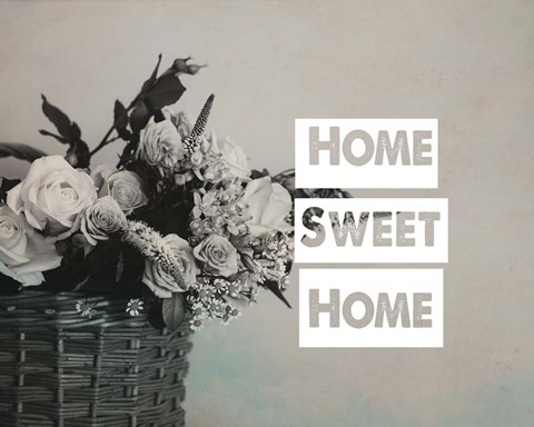 Framed Home Sweet Home Flower Basket Black and White Print