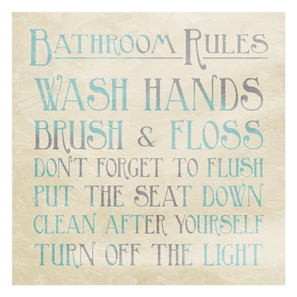 Framed Bathroom Rules Teal Print