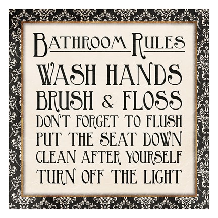 Framed Black Gold Bath Rules Print