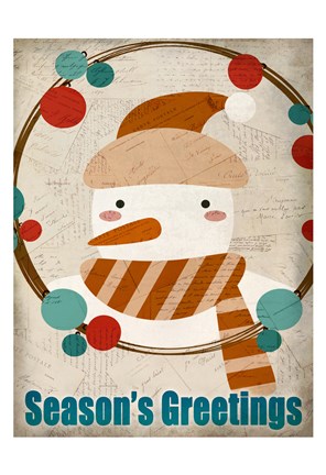 Framed Seasons Greetings Snowman Print