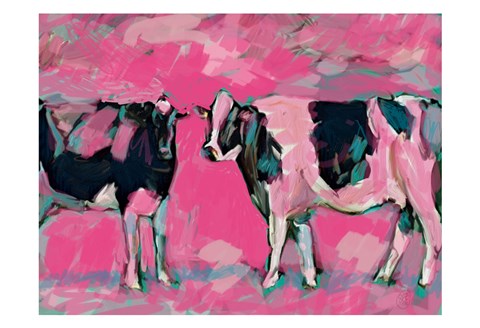 Framed Pink Cows 1 Print