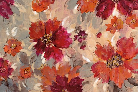 Framed Magenta and Coral Floral Print