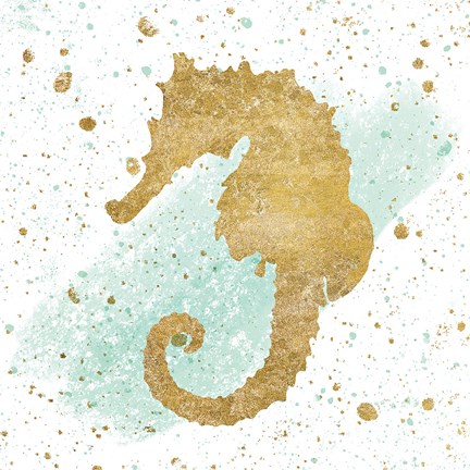 Framed Silver Sea Life Aqua Seahorse Print