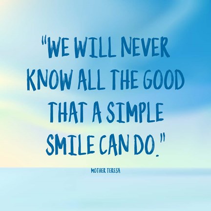 Framed Simple Smile - Mother Teresa Quote (Blue) Print
