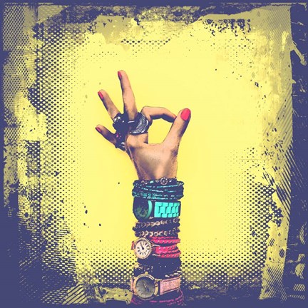 Framed OK! Grunge Halftone Yellow Print