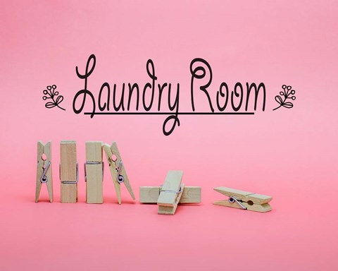 Framed Laundry Room Sign Clothespins Pink Background Print