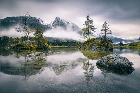 Framed Rainy Morning At Hintersee (Bavaria) Print