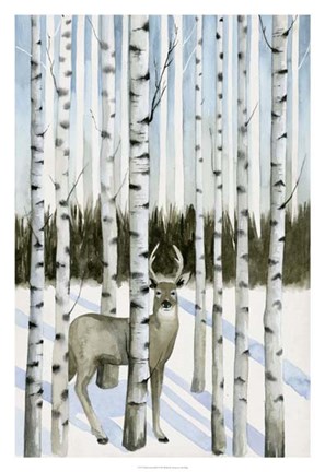 Framed Deer in Snowfall I Print